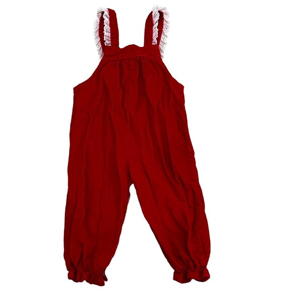 Vintage Red Corduroy Overalls With Lace Straps - 24 Months - Picture 2 of 5